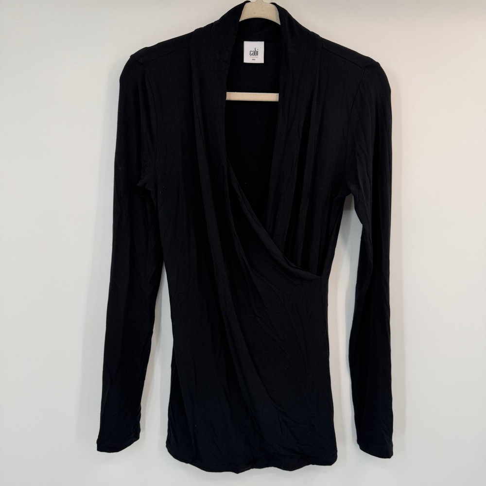 Cabi 3064 Black Surplice Crossover Faux Wrap Top Size Small Capsule Balletcore